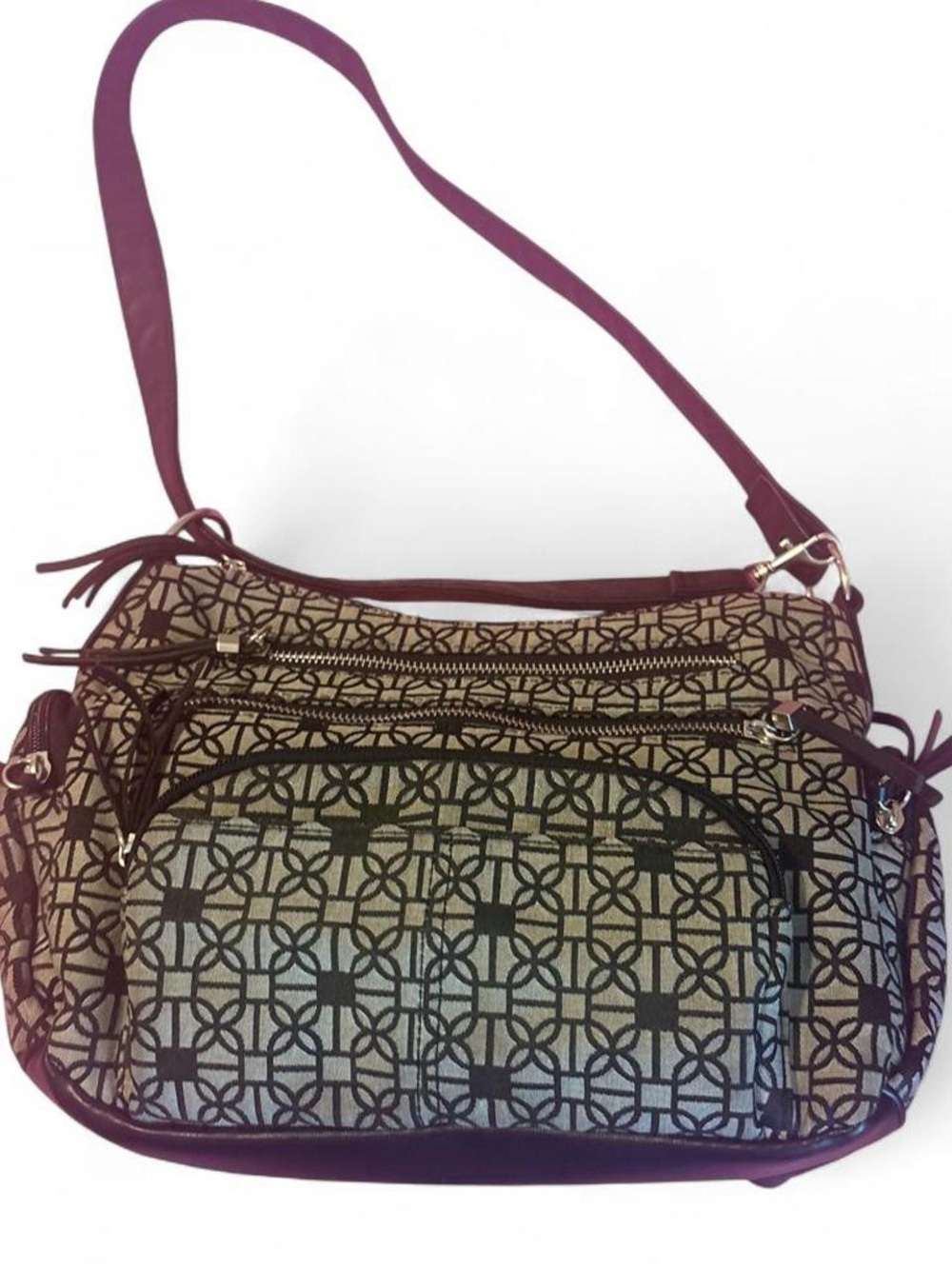 Patterned Crossbody Shoulder Bag in Beige and Black
